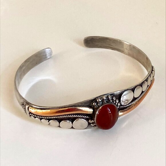 Balinese carnelian cuff in sterling silver & gold overlay - Picture 1 of 3